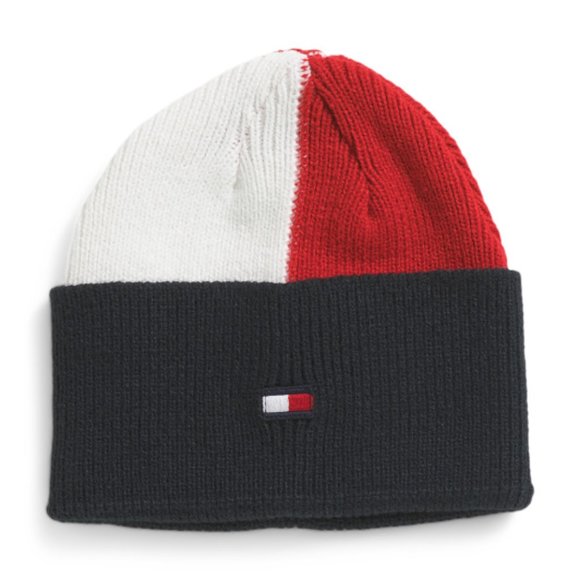 ​Tommy Hilfiger Rib Cuff Beanie NWT Colorblock Red White Blue 100% Authentic - Picture 1 of 4